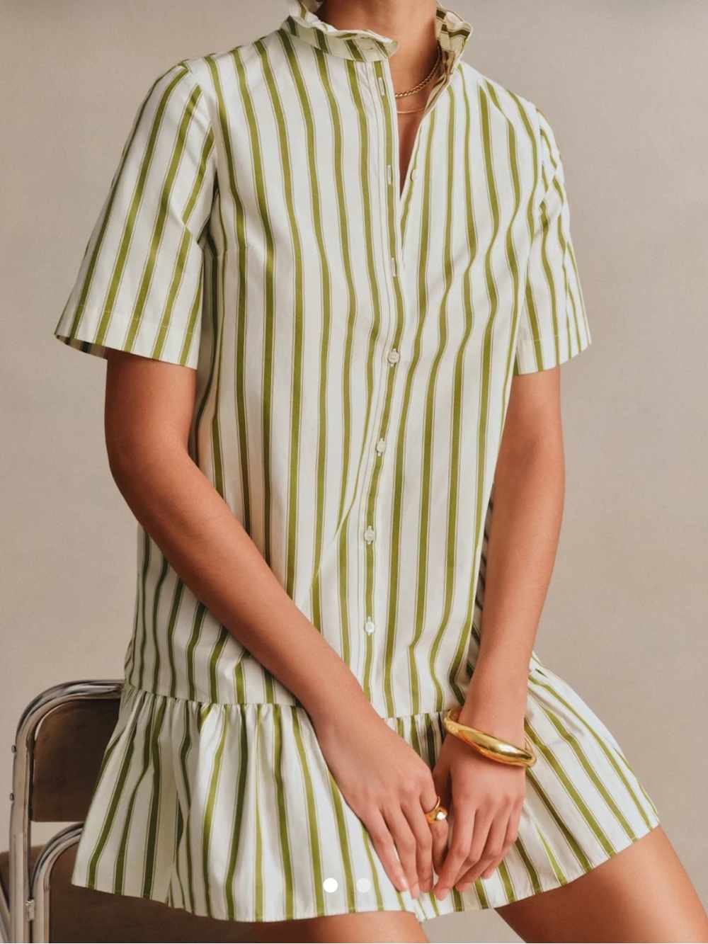 Sezane Clotilde Dress Ecru Khaki Stripes - Size 6